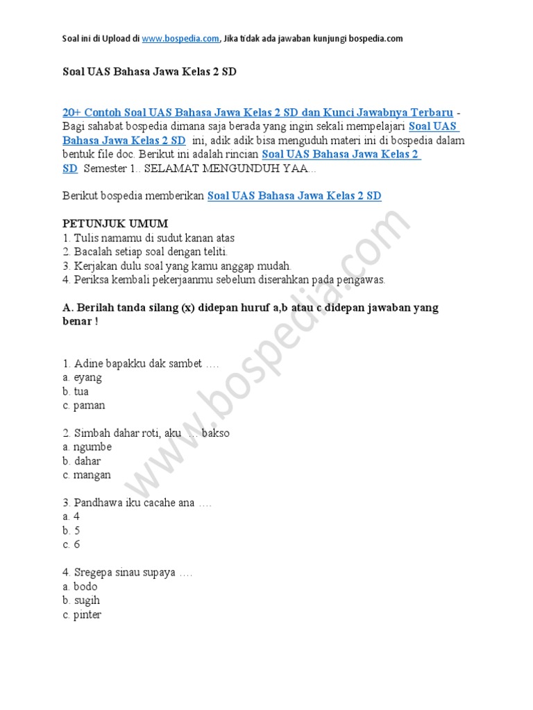 Panduan Lengkap Mengunduh Soal UAS Bahasa Jawa Kelas 2 Persiapan Panduan Lengkap Mengunduh Soal UAS Bahasa Jawa Kelas 2 Persiapan