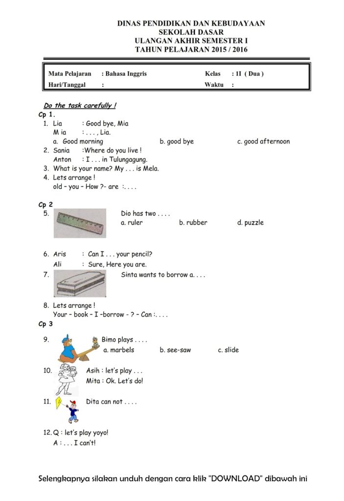 5 Soal Bahasa Inggris Kelas 2 SD Semester 1 Kurikulum 2013 yang Sering Muncul di Ujian Ternyata Begini Polanya
