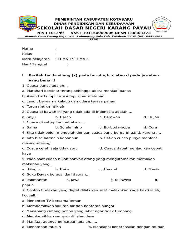 7 Contoh Soal Tematik Kelas 3 Tema 5 Subtema 2 Paling Akurat untuk Latihan Ujian