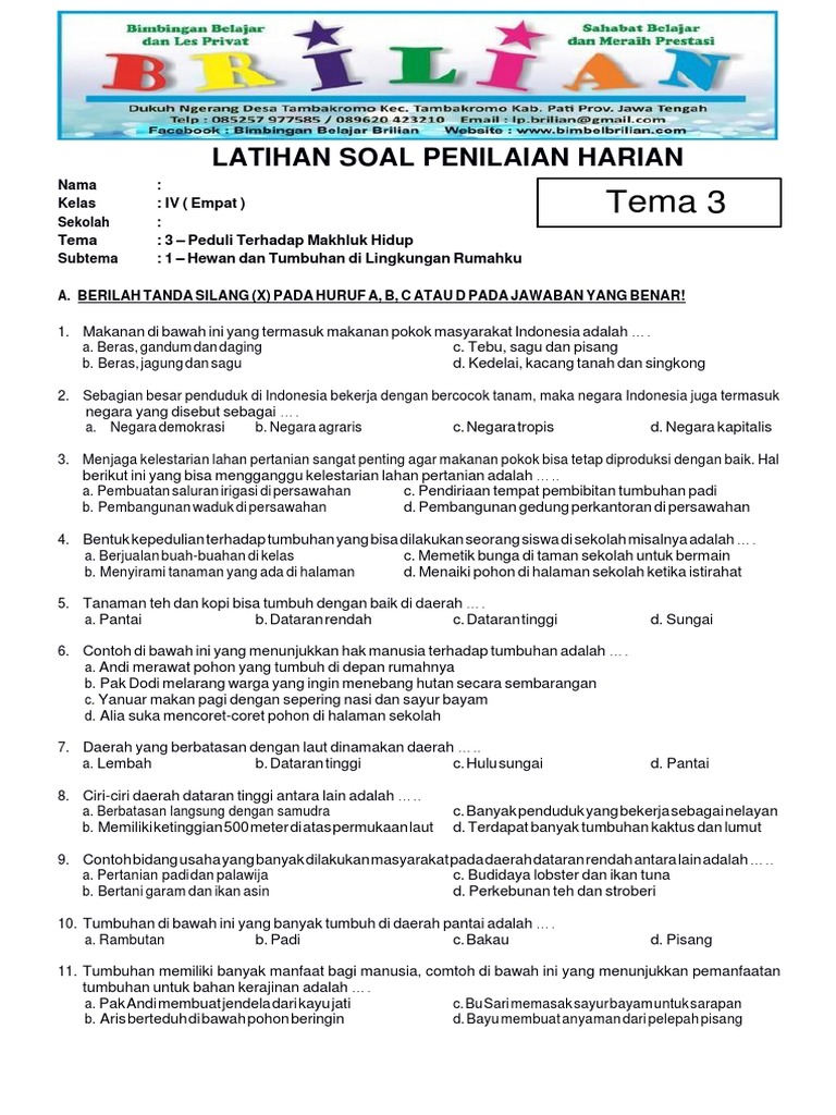 7 Contoh Soal Tematik Kelas 4 SD Tema 3 yang Terbukti Bikin Anak Paham Sebelum Ujian!
