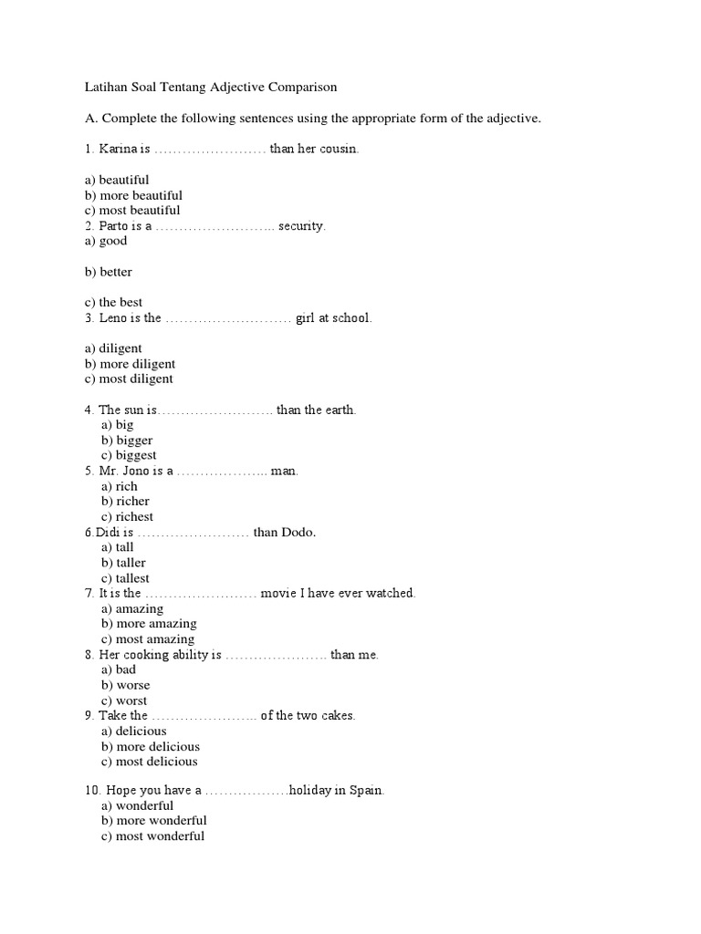 7 Rahasia Latihan Soal Comparison Adjective Kelas 4 SD yang Wajib Dikuasai Sebelum Ujian