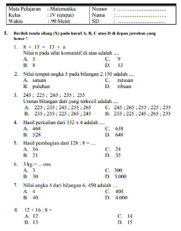 7 Rahasia Latihan Soal dan Jawaban Matematika Kelas 4 Semester 1 PDF Diketahui Sekarang