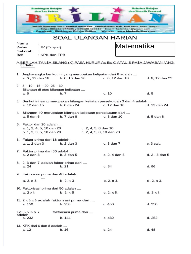 7 Trik Jitu Latihan Soal FPB dan KPK Kelas 4 Agar Anak Cepat Paham Tanpa Hafal Rumus