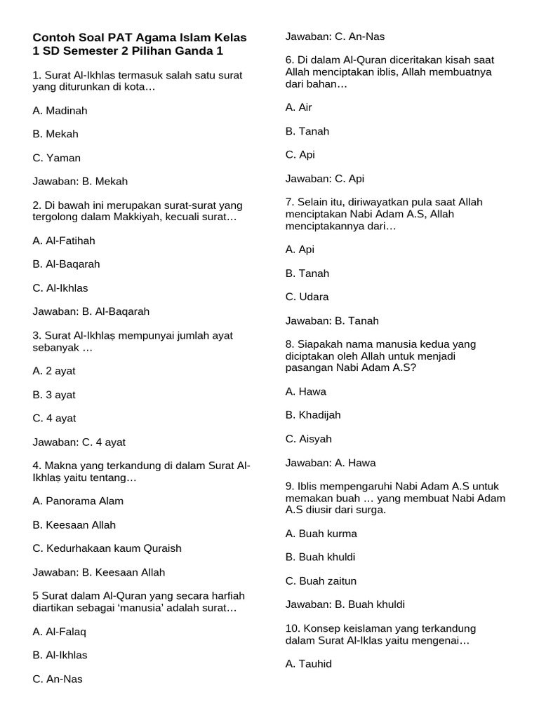Akhirnya Ada Kumpulan Soal Agama Kelas 1 SD Semester 2 Terbaru 2026 yang Wajib Dikuasai Siswa Sebelum Ujian