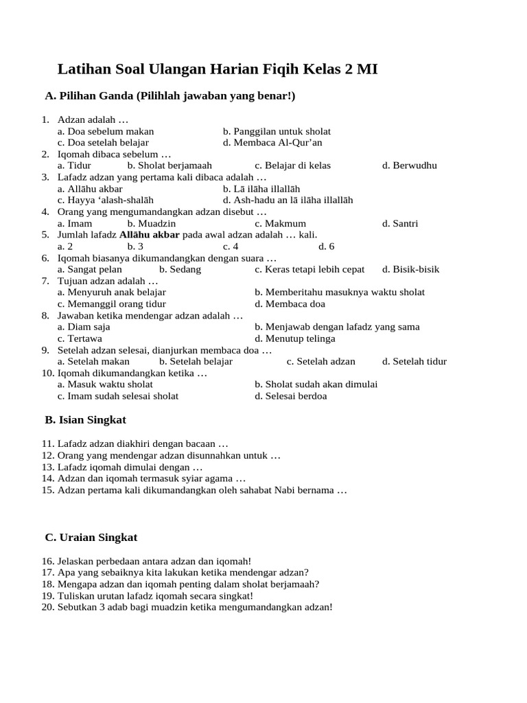 Akhirnya Terungkap, 7 Soal Fikih Kelas 2 Semester 1 yang Sering Bikin Bingung