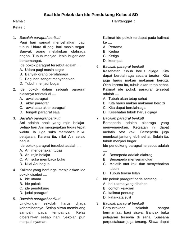 Rahasia 7 Contoh Soal tentang Ide Pokok Kelas 4 yang Mudah, Buktikan Sekarang!