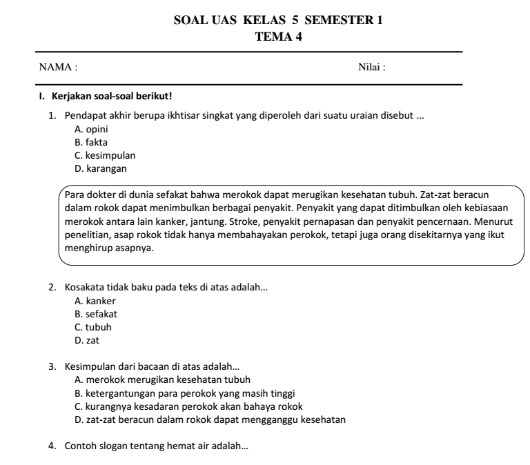 Rahasia Menguasai Contoh Soal Tematik Tema 4 Kelas 5 dalam 7 Langkah Praktis Sebelum Ujian