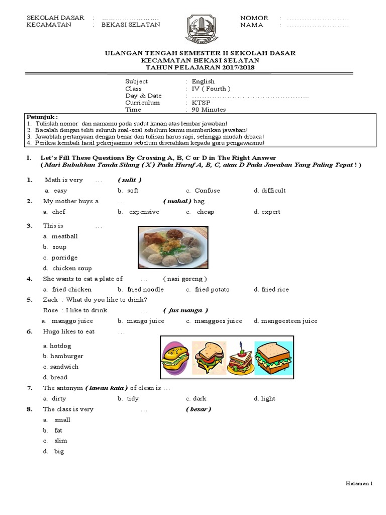 Terbukti Latihan soal foods and drink kelas 4 semester 2 Siapkan 40 Soal PTS PAI Sekarang