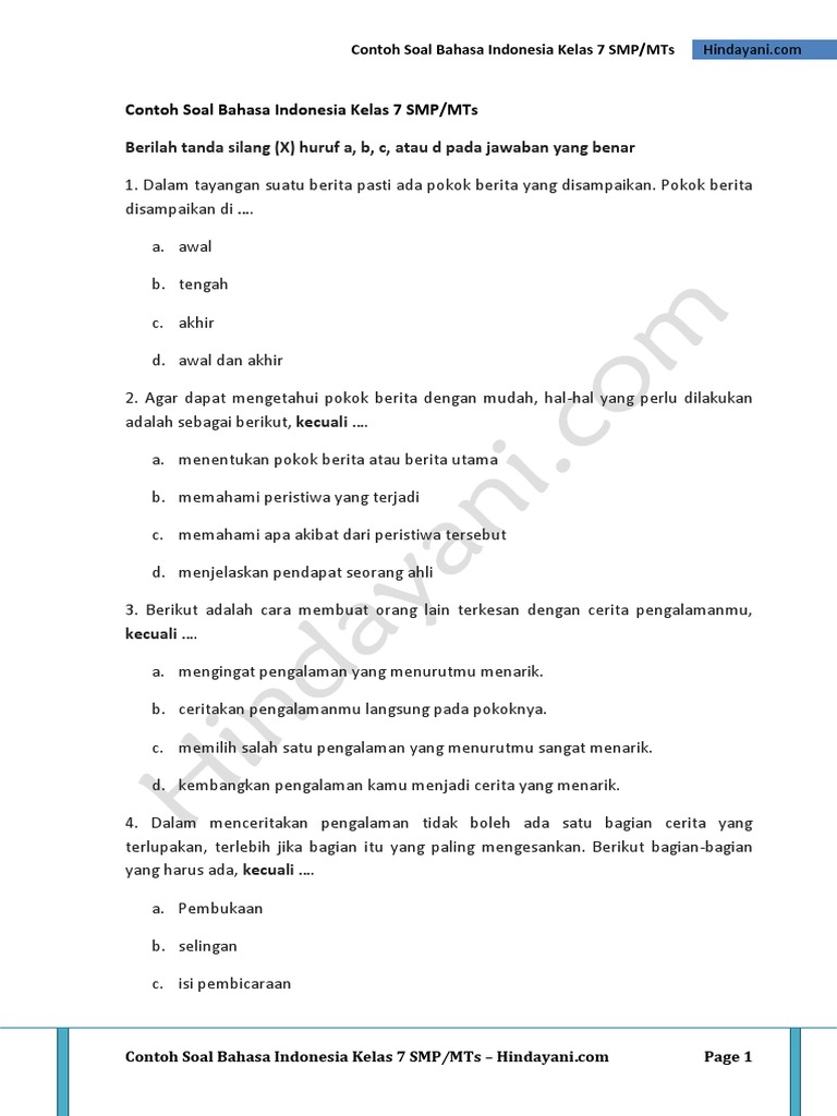 Ternyata Ini Rahasia Lolos Ujian dengan Latihan Bab 1 Soal Bahasa Indonesia Kelas 7 Semester 1