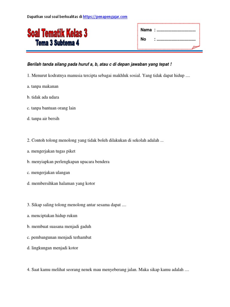 Wajib Tahu! Contoh Soal Tematik Kelas 3 Tema 4 Subtema 1 Terbaru untuk Persiapan Ujian