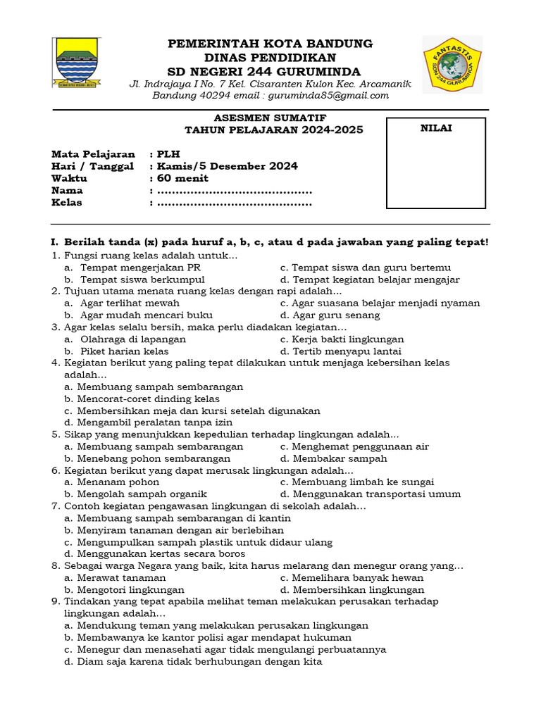 Soal Asas Plh Kelas 4 Semester 1 PDF