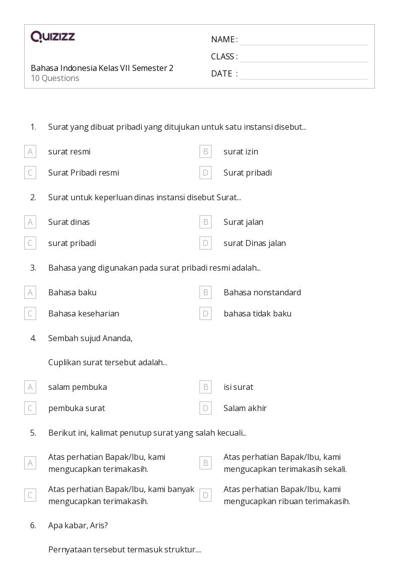 50 soal bahasa indonesia kelas 7 semester 2 STAKARFAK ac id