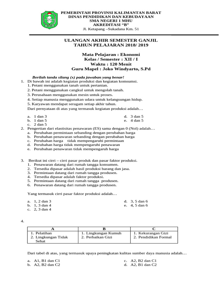 Ekonomi Kelas Xii Sem 1 K 13 2019 PDF