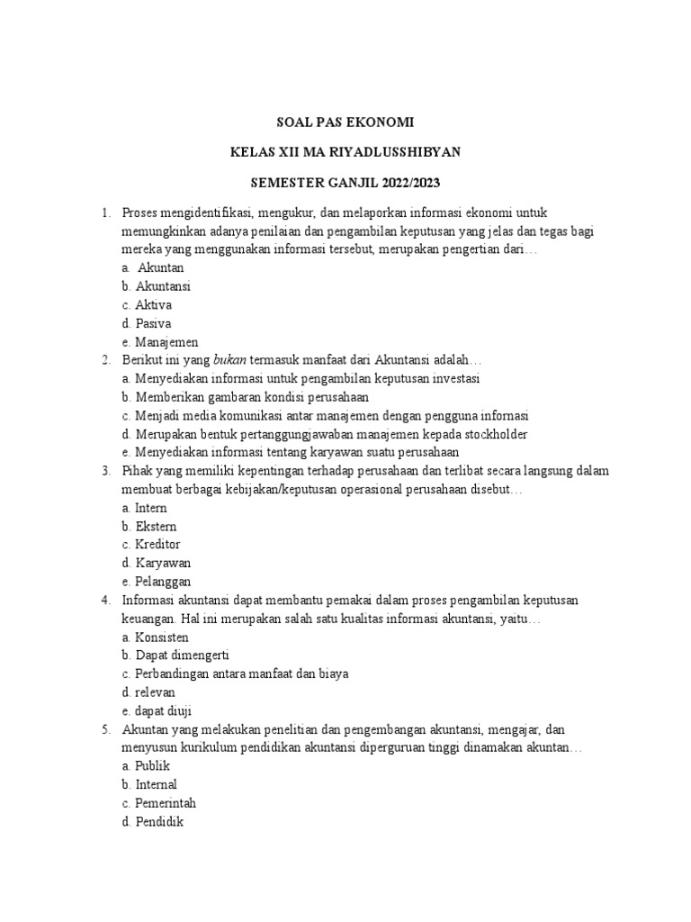 contoh soal ekonomi kelas 12 semester 1 kurikulum 2013 contoh soal ekonomi kelas 12 semester 1 kurikulum 2013