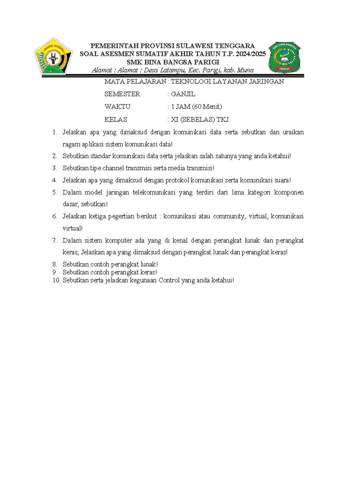 SOAL UTS Teknologi Layanan Jaringan XI TLJ - Semester Ganjil - Studocu